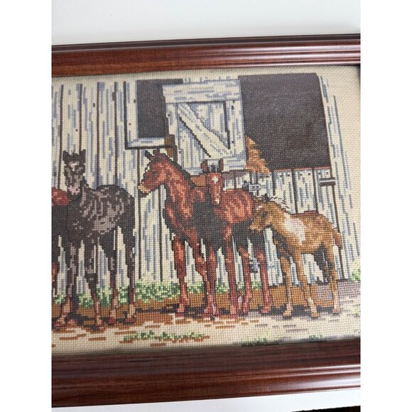 Competed Little Partners Cross Stitch Decorative Horse Art Framed VTG Wall Decor - Picture 13 of 15